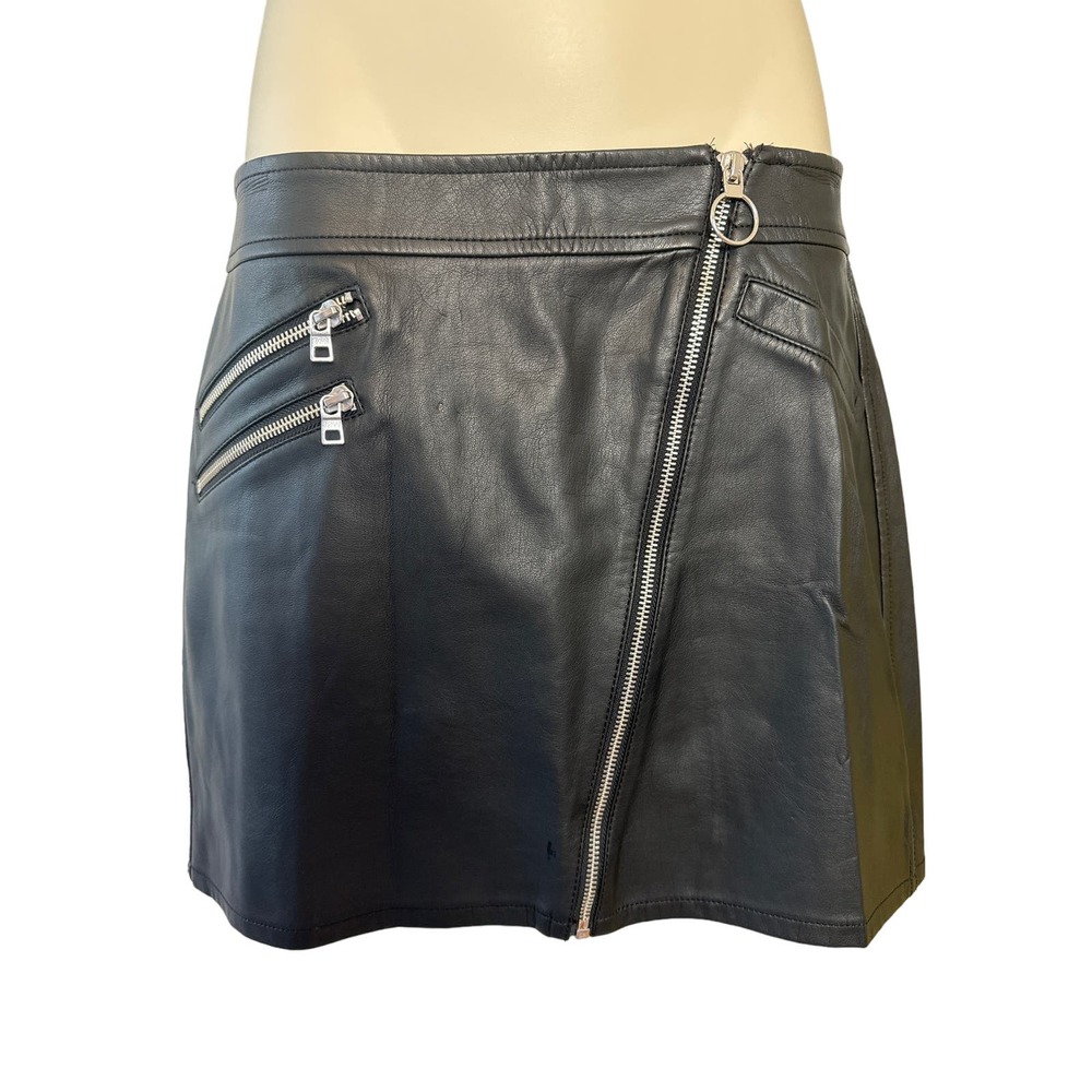 Express Womens Black Faux Leather Moto Mini‎ Skirt Size 4 Asymmetrical Zipper